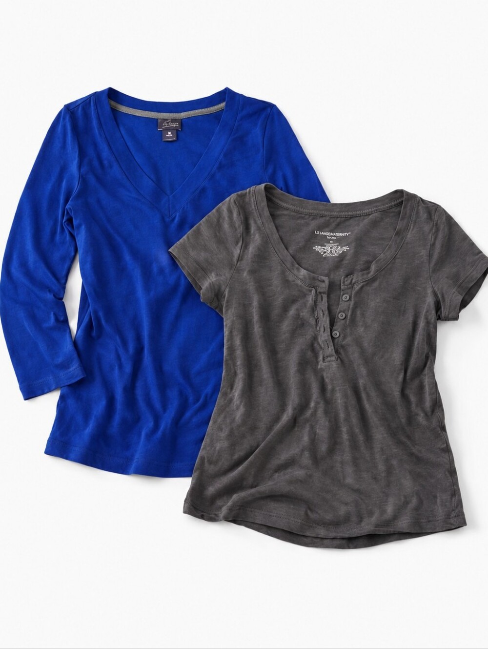 Liz Lange & Oh Baby Maternity Tops Set Blue VNeck Gray Henley Size Medium Bundle